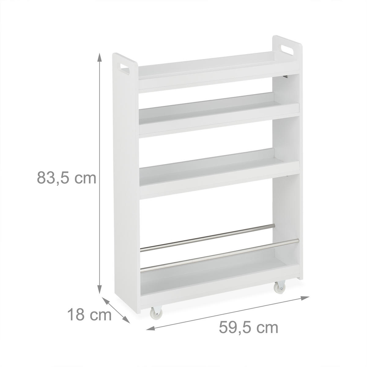 VOZÍK do nisch - biela, kov/kompozitné drevo (18/83.5/59.5cm) - Relaxdays