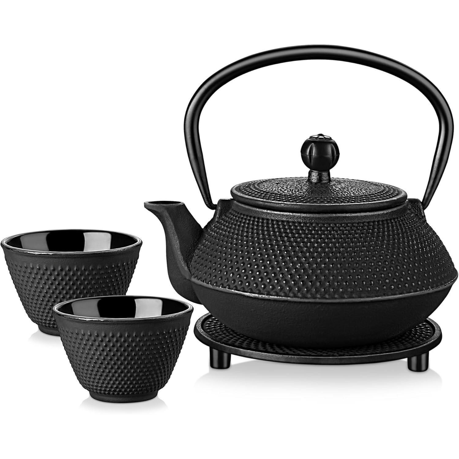 TEEKANNE mit Sieb 680ML Gusseisen Japanisch 3-teiliges Set - Schwarz, Metall (18/8cm)