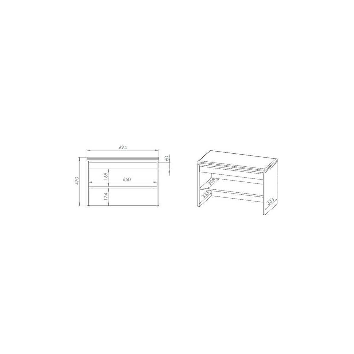 SITZBANK Hyga Pinie weiß / anthrazit 70 / 34 / 47cm - Weiß/Grau, Holz/Holzwerkstoff (70/47/34cm) - Feldmann-Wohnen