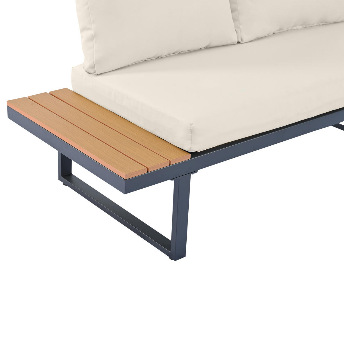 GARTENSET 189x189x65cm beige aus Stahl mit Teak-Imit, verstellbar - Beige, Textil - Modfu