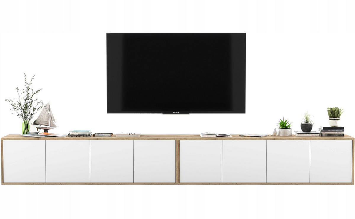 TV-LOWBOARD 2-er Set Apollo2 Eiche wotan Weiß Matt 150 cm - Weiß, Holzwerkstoff (300/39/35cm) - Meble Lindner