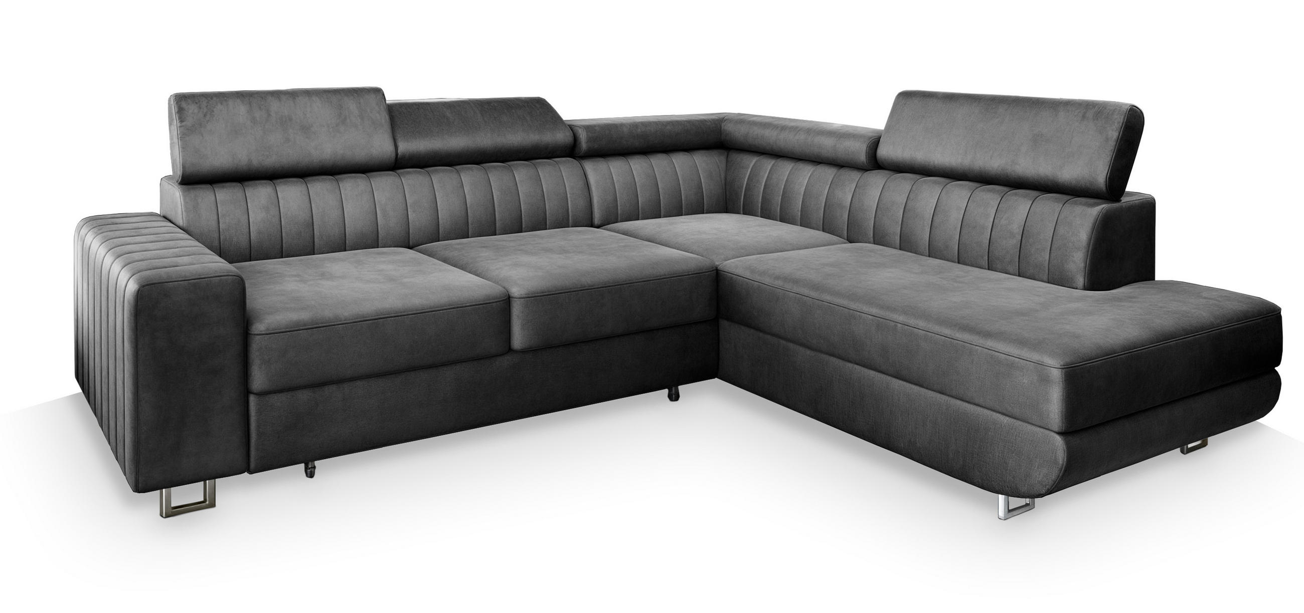 ROHOVÁ SEDAČKA NOLA šedá - šedá/stříbrná, kov/dřevo (253/190cm) - MASSENO