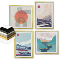 WANDBILDER 4er Set - 50x50 cm & 40x60 cm Goldrahmen - Japanische Berglandschaften - Goldfarben, Kunststoff (50/50cm) - ArtPrintCave