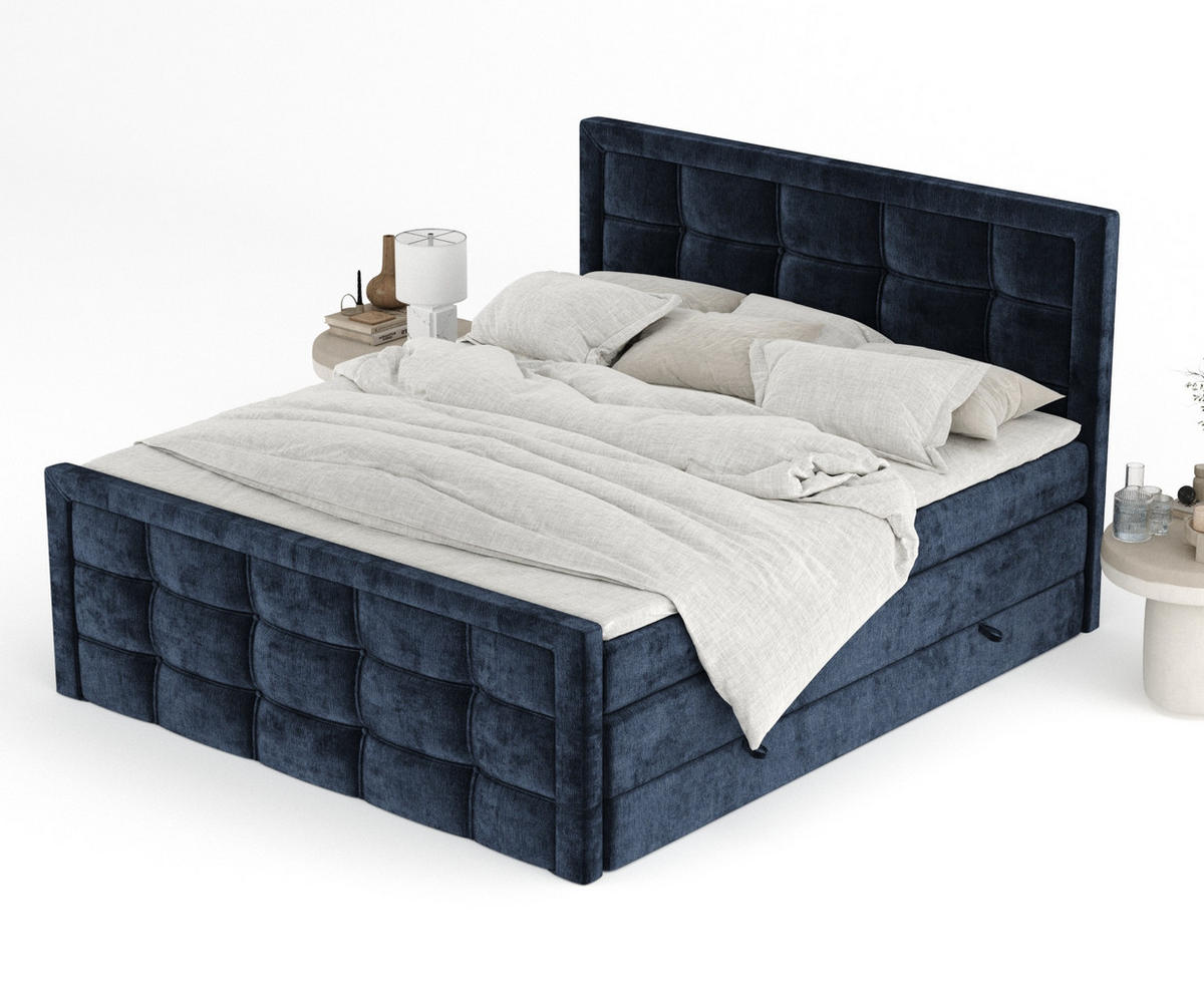 BOXSPRINGBETT Ambrosia Marineblau 180/200 cm - Schwarz/Dunkelblau, Holz/Holzwerkstoff (180/200cm) - Maison de Reve
