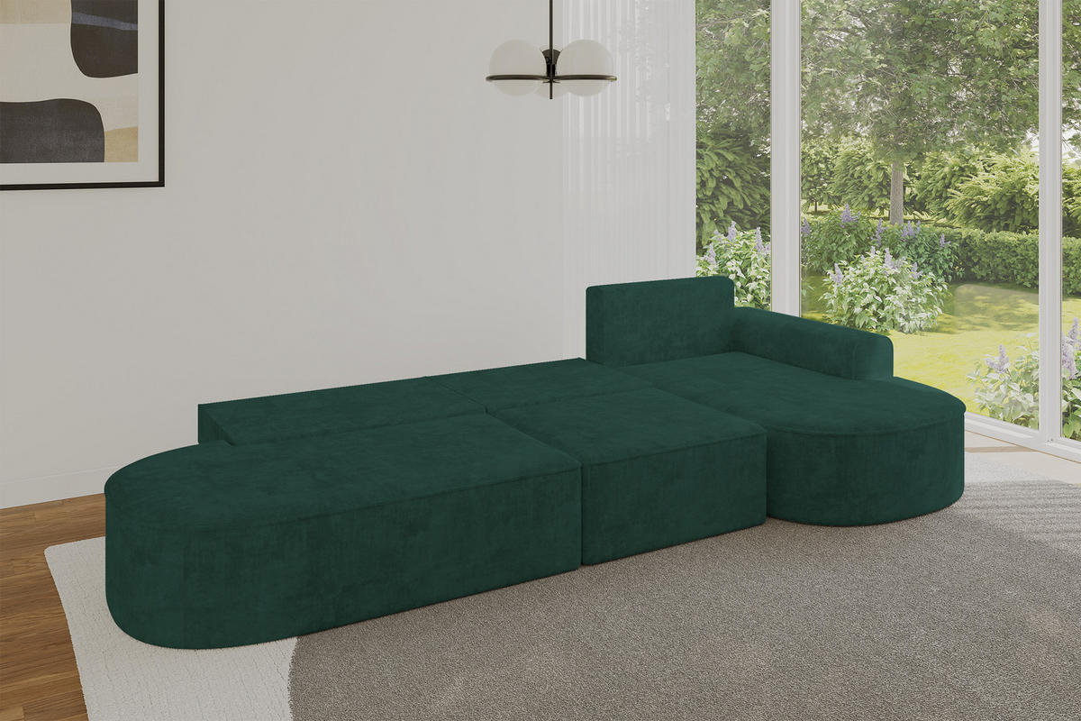 ECKSOFA mit Schlaffunktion Ottomane RECHTS MARI L2-S 368X167X85 Grün Velours - Waldgrün/Schwarz, Holzwerkstoff/Kunststoff (167/368cm) - ALTDECOR
