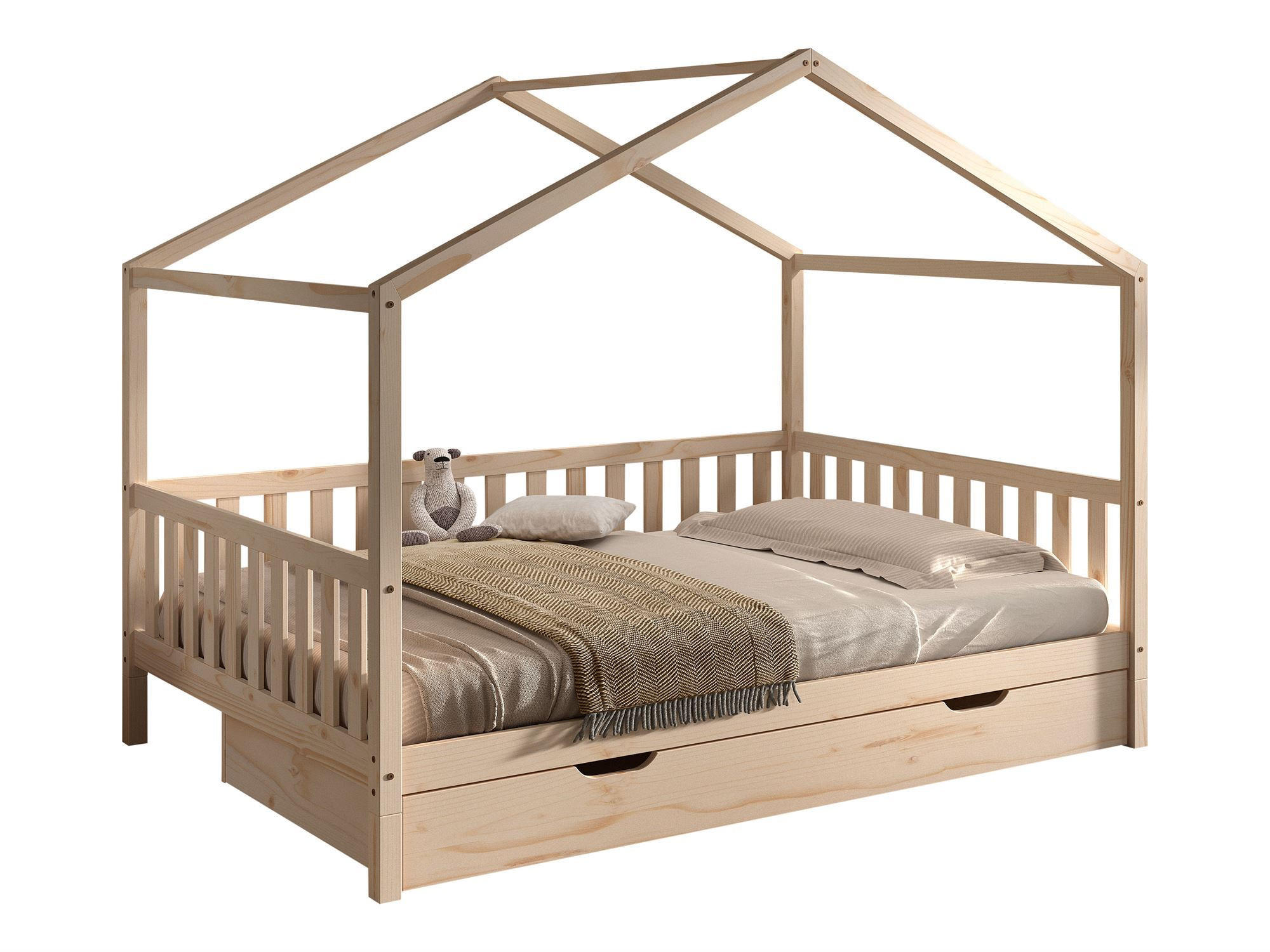 HAUSBETT Kapua 140x200 mit Bettschublade Kiefer Massivholz Natur - Kieferfarben, Holz (140/200cm) - 58aufmkessel