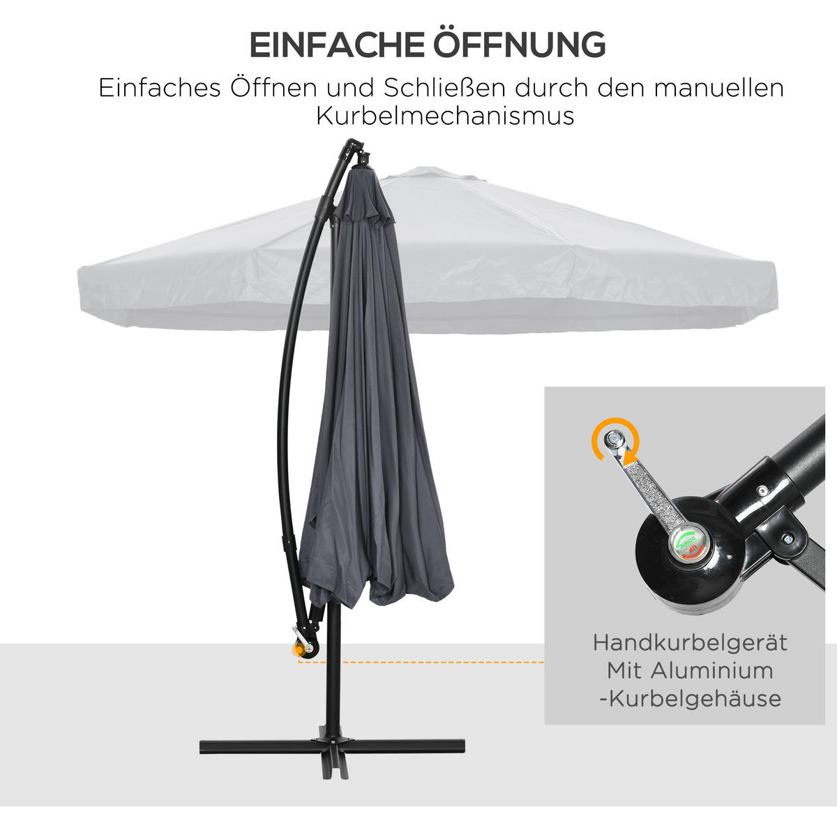 AMPELSCHIRM, Stahl, Polyester, Dunkelgrau - Dunkelgrau, Metall (295/295cm) - Outsunny