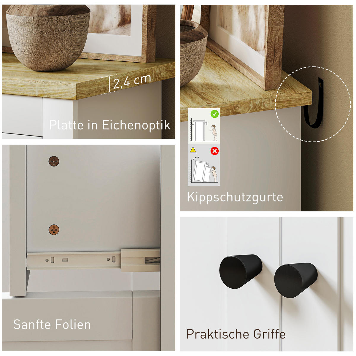 SIDEBOARD mit 2 Schublade, Weiß - Weiß, Karton (35/80/79cm) - HOMCOM