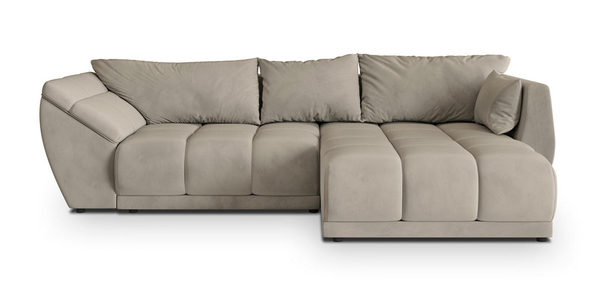 ECKSOFA ORENTI R-S Beige Velours-Stoff mit Schlaffunktion - Beige, Holz (287/182cm) - MASSENO