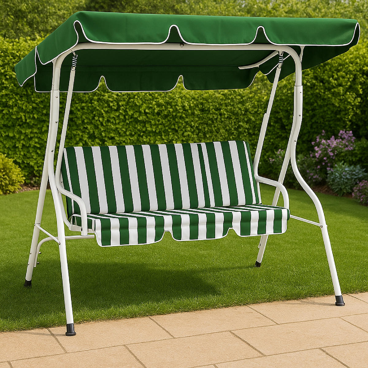 HOLLYWOODSCHAUKEL Florenz, 3-Sitzer, 170 cm, Farbe: weiss / grün - Grün, Metall (170/153/110cm) - TPFGarden