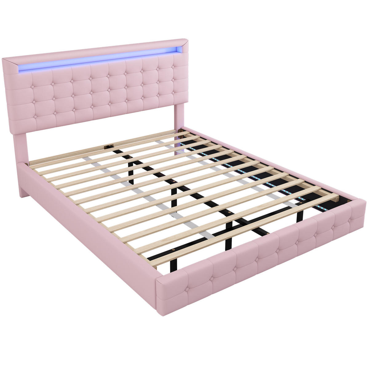 BETT mit LED-Beleuchtung 140x200 cm PU Pink - Pink, Metall (140/200cm) - Meubliv