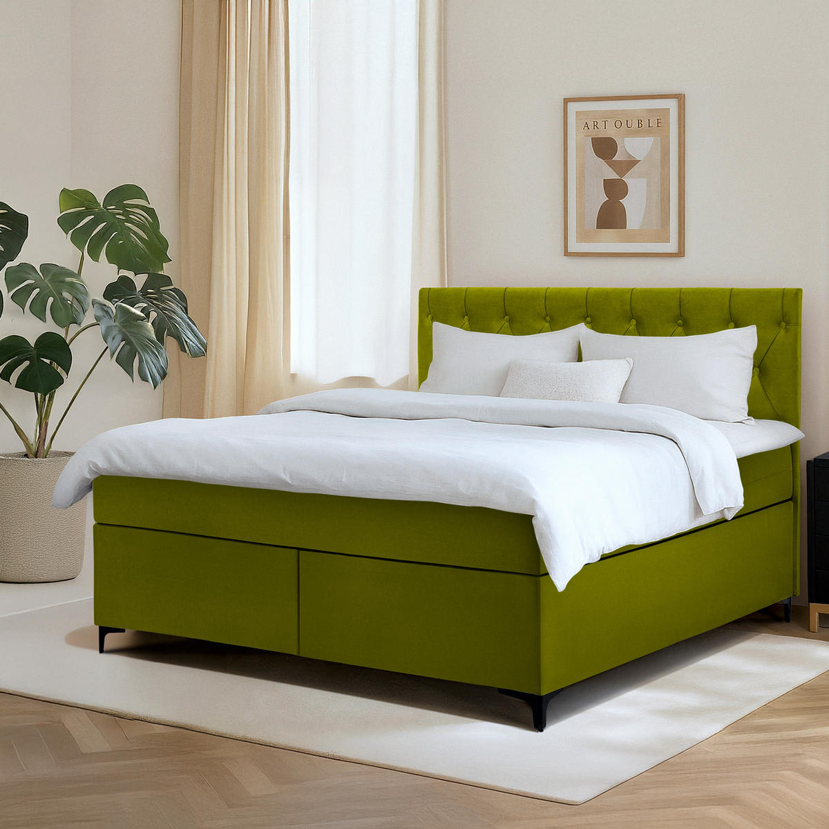 POLSTERBETT ARDEA, Oliv - Schwarz/Olivgrün, Holz/Holzwerkstoff (160/200cm) - KONSIMO®