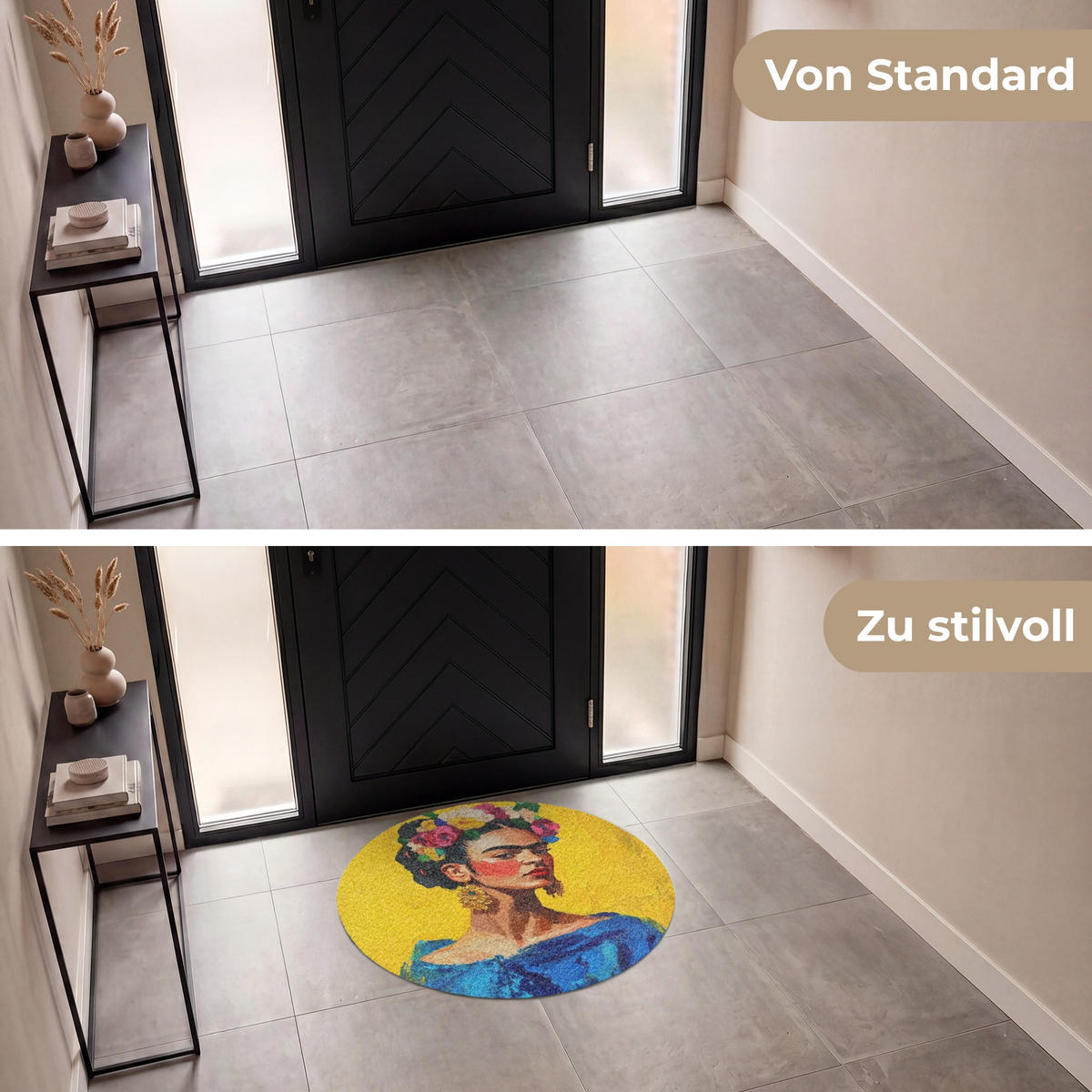 ROHOŽKA Frida Kahlo - Žena - Žlutá - Modrá - Květiny 90x90 cm - žlutá, textil/umělá hmota (90/0.4cm) - MuchoWow