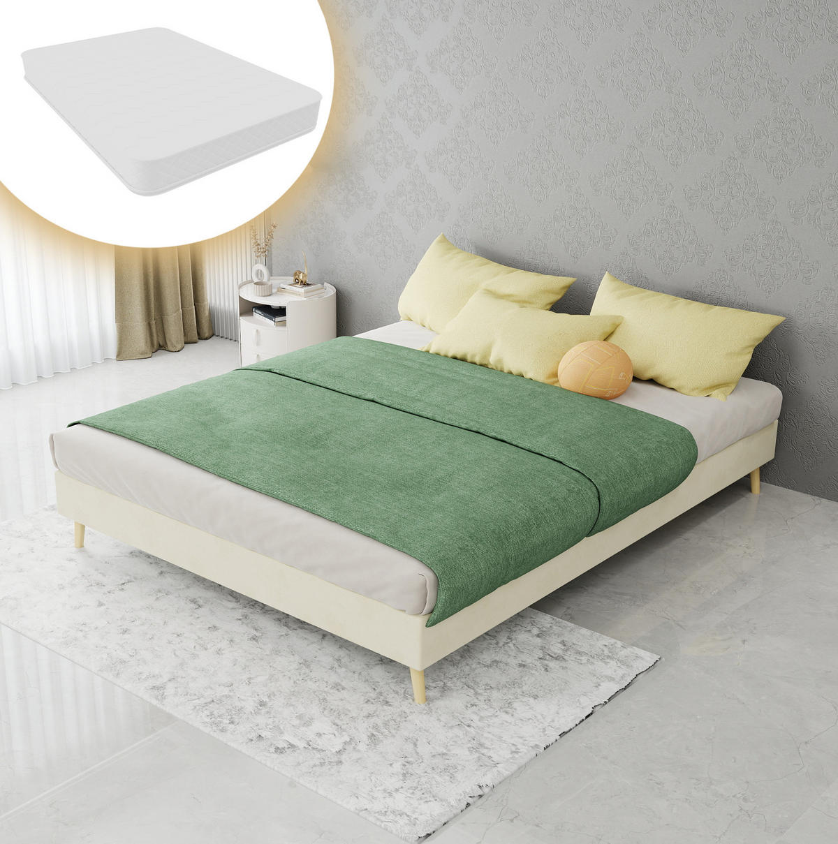 POLSTERBETT 140/200 cm mit Matratze, stabile Mehrfachstütze und modernem Design, Beige - Beige, Textil (140/200cm) - Redom