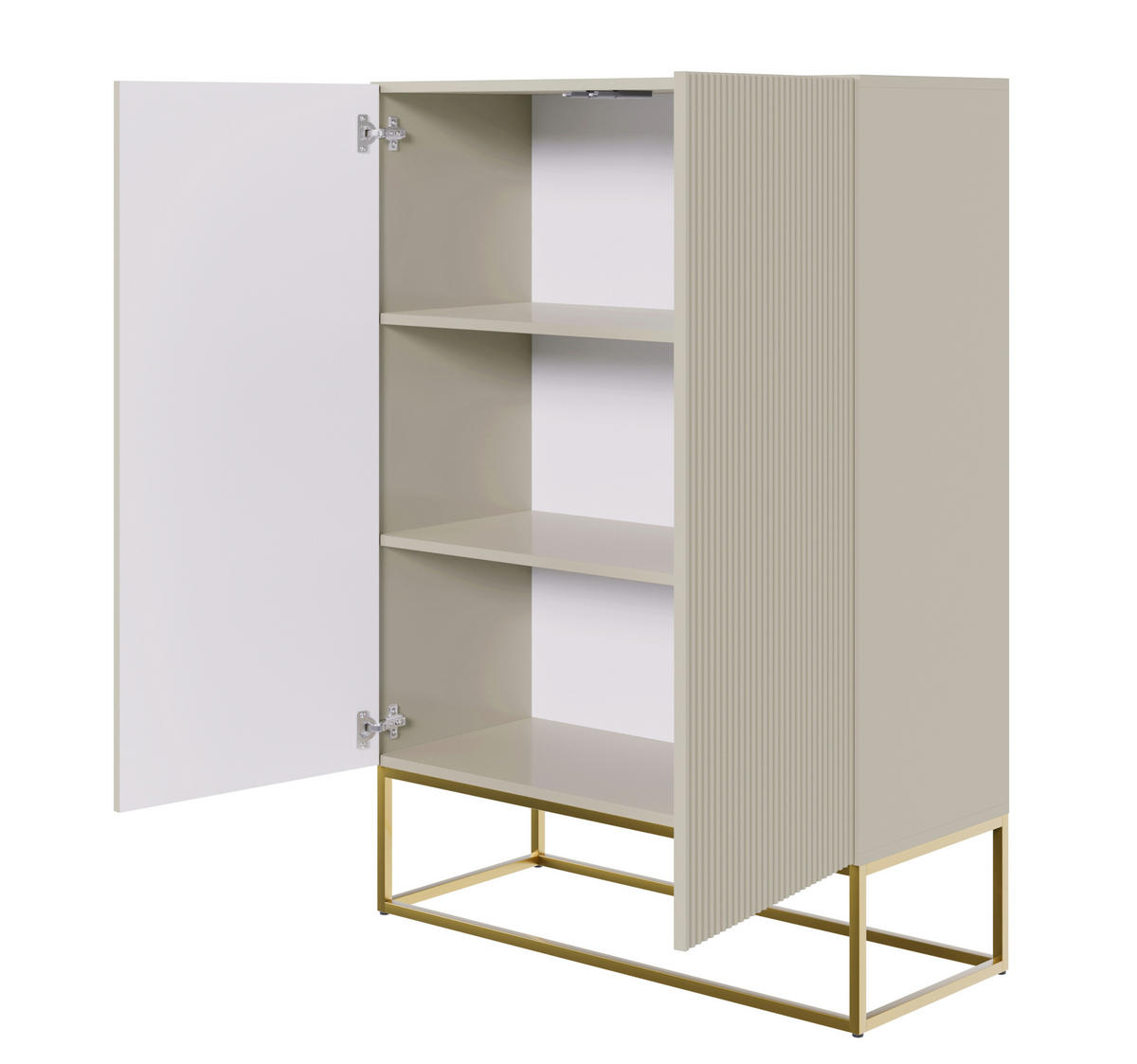 HIGHBOARD Veldio Graubeige mit goldenem Metallgestell 90 cm - Greige/Goldfarben, Holzwerkstoff/Metall (90/125/38cm) - Selsey