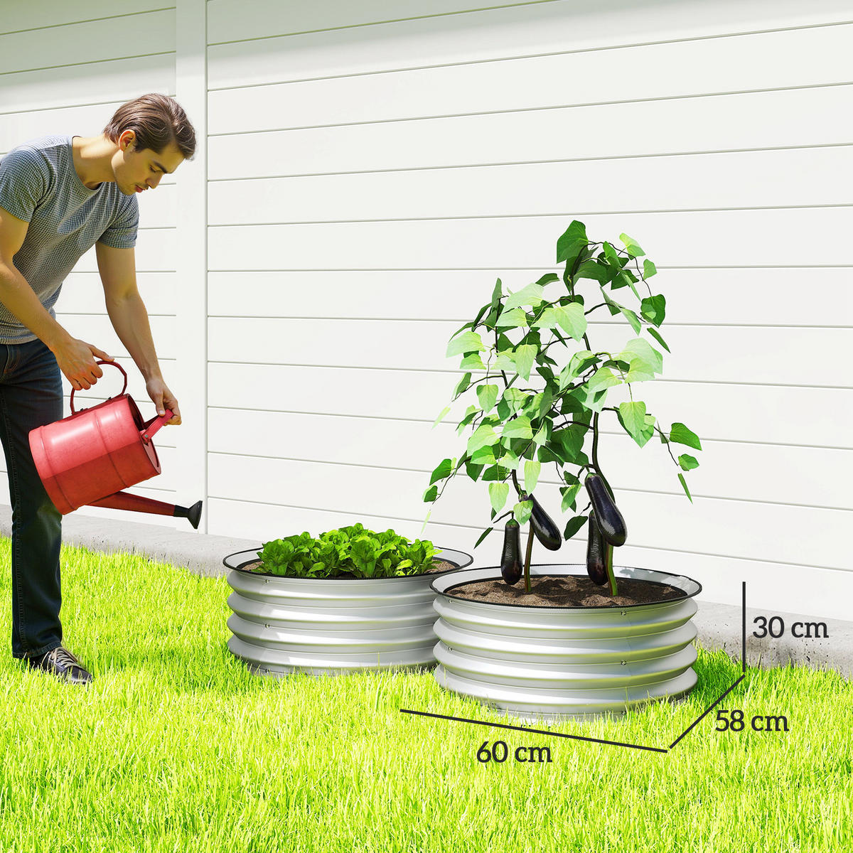 HOCHBEET aus Metall, 2er Set Blumenkasten, Gemüsebeet für Garten, Balkon, Silber - Silberfarben, Metall (60/30/60cm) - Outsunny
