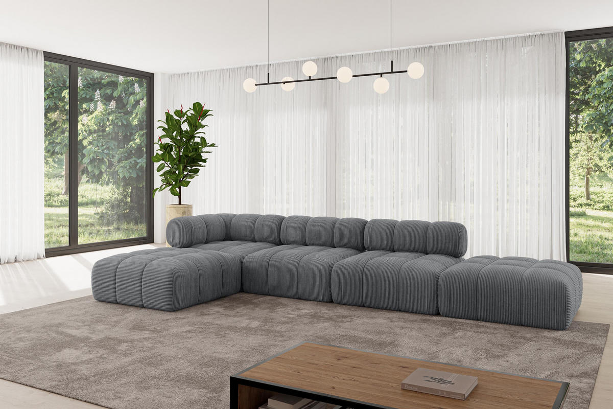 ECKSOFA modulares Sofa Kerru-L2 - 380x190x70 cm Dunkelgrau Cord - Dunkelgrau, Holzwerkstoff/Textil (380/190cm) - ALTDECOR