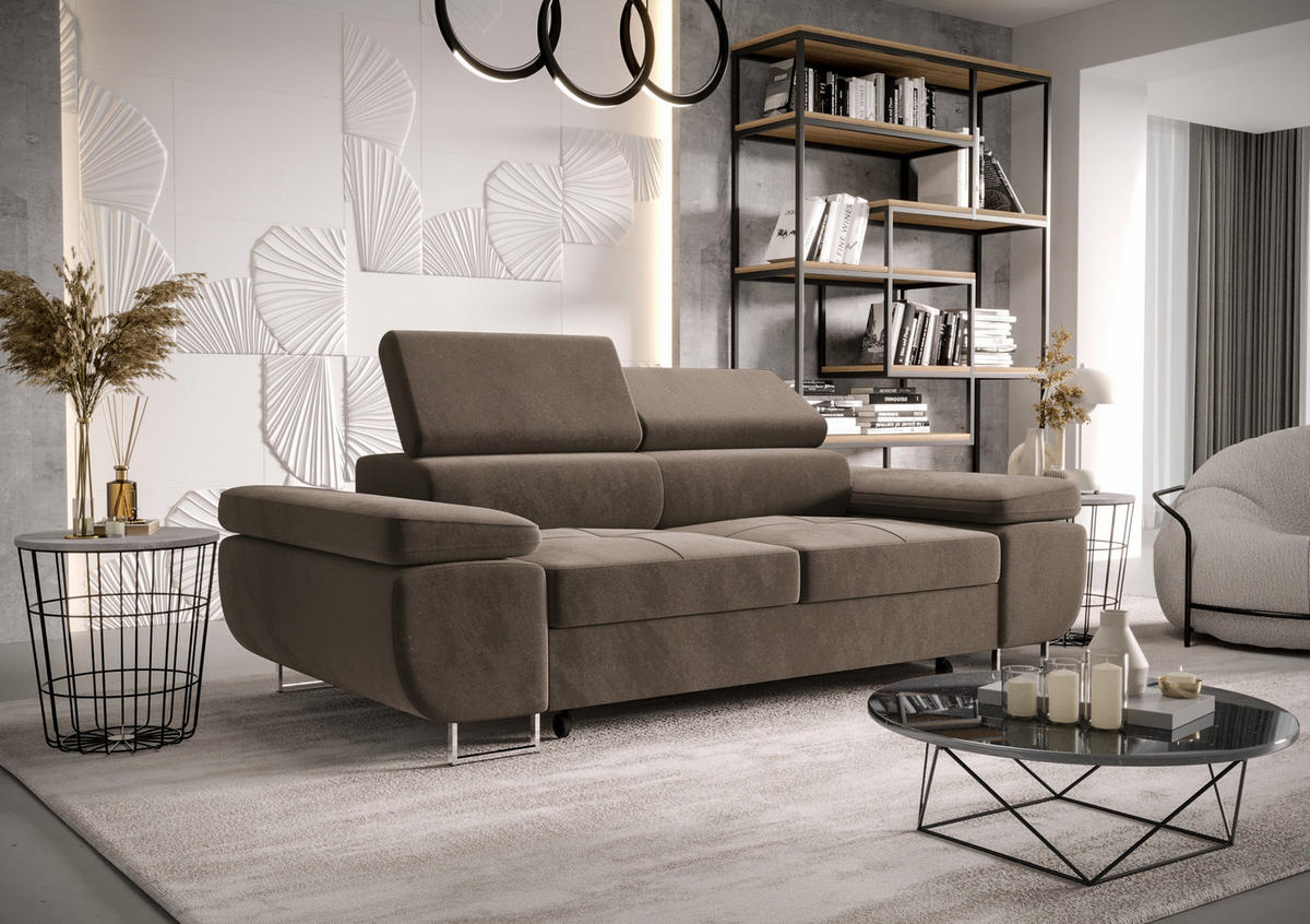 SCHLAFSOFA PRAGA 2, Sofa mit Schlaffunktion, Farbe: Braun, Velourstoff - Braun, Textil (208/90/100cm) - O-Sofa