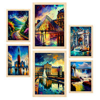 POSTER Set Mit 6 Winkel Im Ölgemälde Stil A3 & A4 Rahmen Aus Hellem Holz - Beige, Papier (29/3cm) - Nacnic