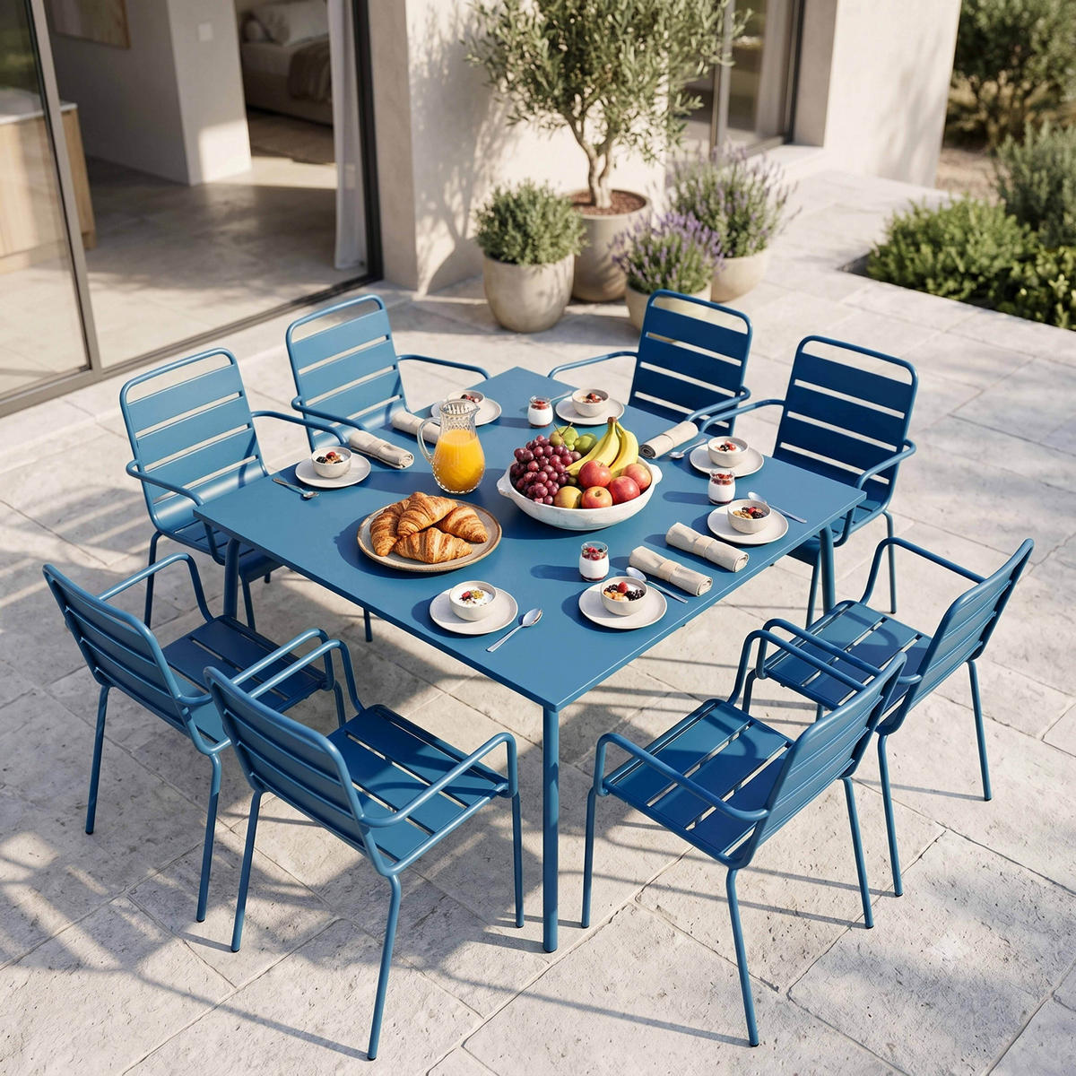 GARTENSET 9-tlg., Pazifikblau - Blau, Metall - Oviala