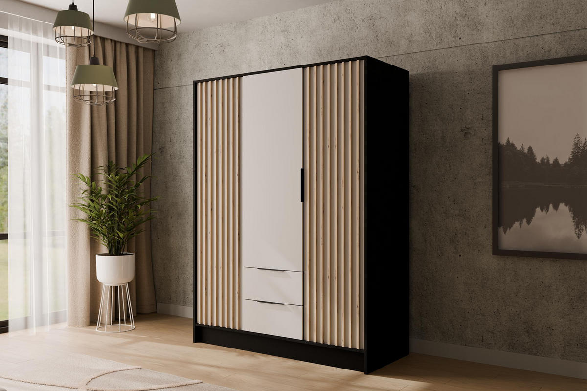 KLEIDERSCHRANK NELIA - 150 cm - Schwarz/Weiß, Holzwerkstoff (150/200/51cm) - ALTDECOR
