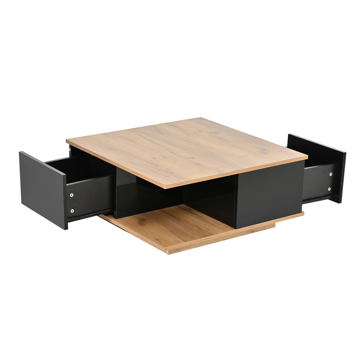 COUCHTISCH 70x70x31,5cm Hochglanz-Wohnzimmertisch mit 3 Schubladen Schwarz-Holz - Schwarz, Holz (81.89/78.74/14.66cm) - Raelunyi
