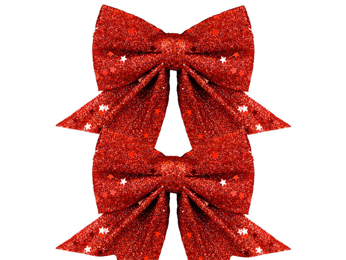 WEIHNACHTSSCHLEIFEN-SET 2-teilig Rot, 12 × 13 cm, Stoff - Rot, Kunststoff (12/13/1cm) - LAALU