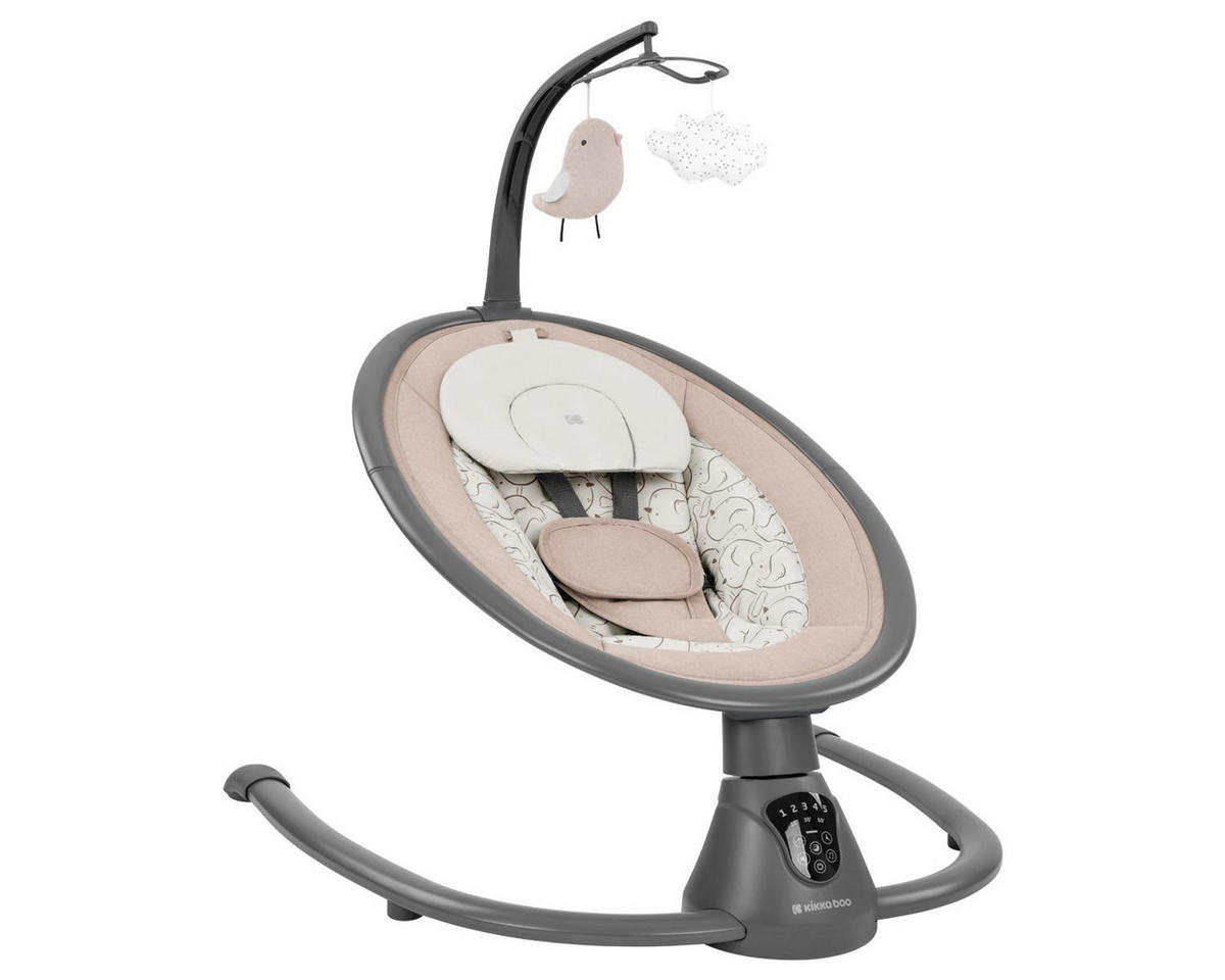 BABYWIPPE Twiddle beige grau 5 Schaukelgeschwindigkeiten, Fernbedienung, Timer, 5-Punkt-Gurt - Beige, Metall - Kikka boo