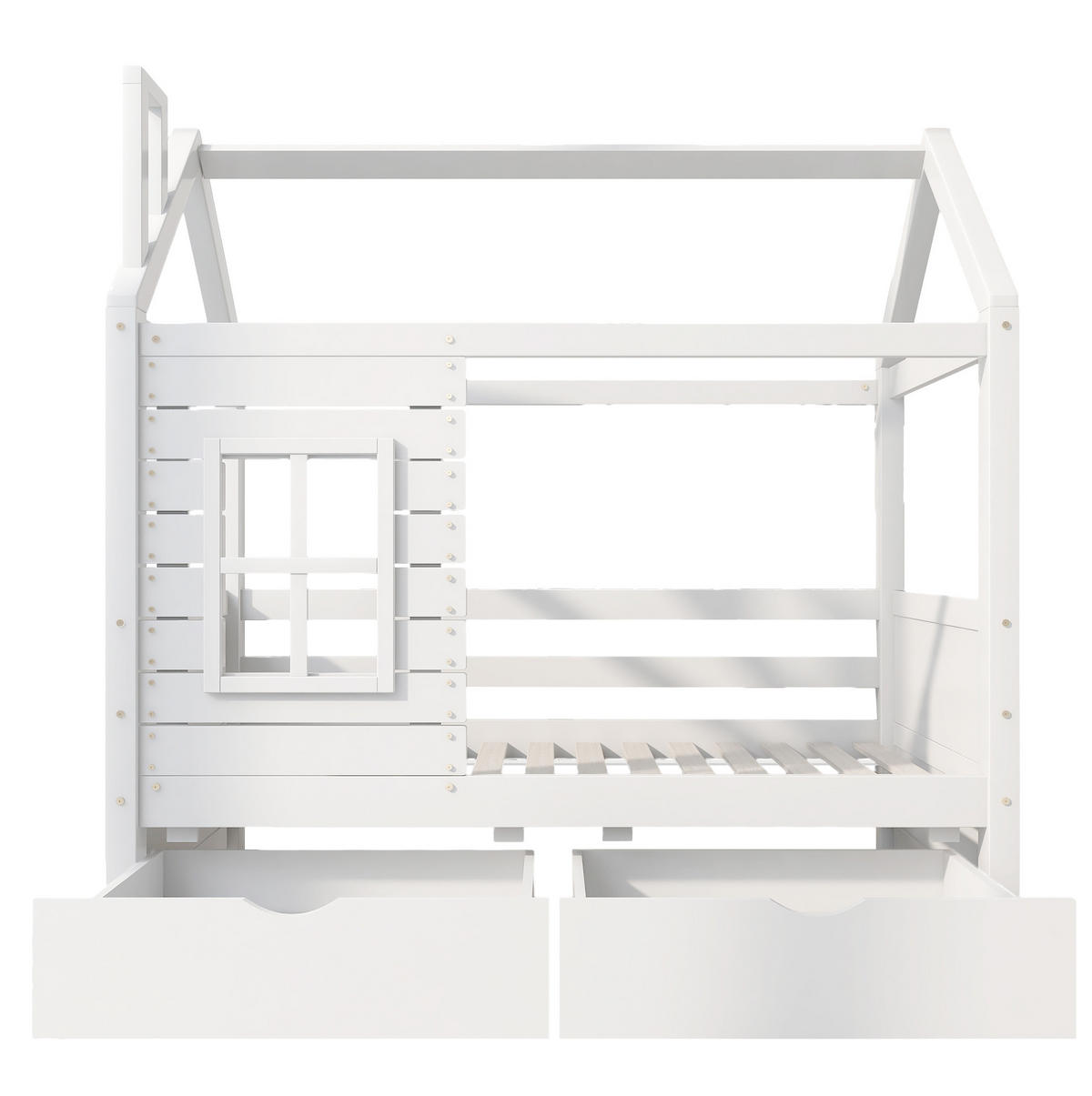 HAUSBETT 80/160 cm Weiß aus Kiefer Massivholz mit Rausfallschutz - Weiß, Holz (80/160cm) - OKMYHOME