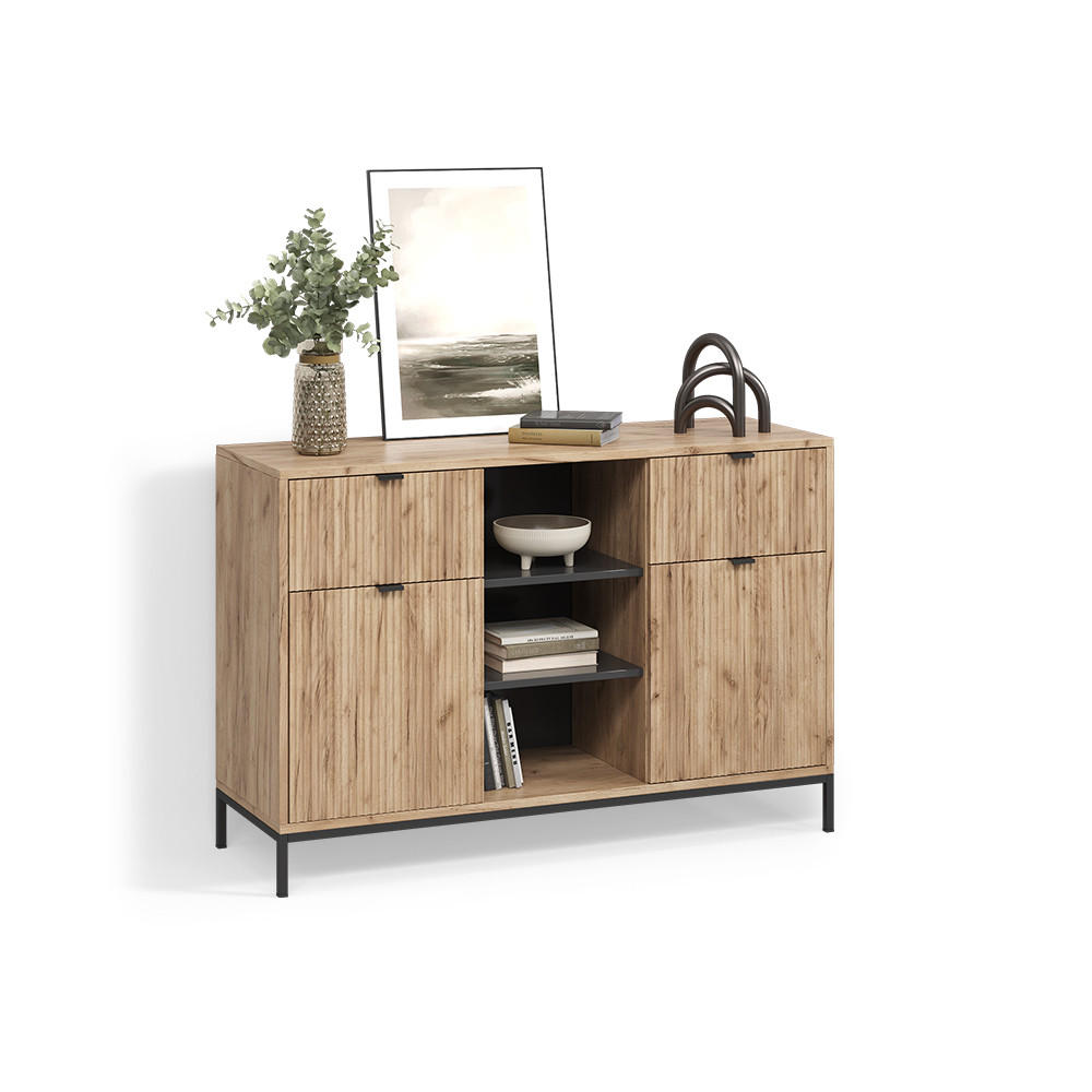 Livinity® KREDENC Aterno Dub Viking 120 x 81.2 cm se 2 zásuvkami a 2 dvířky