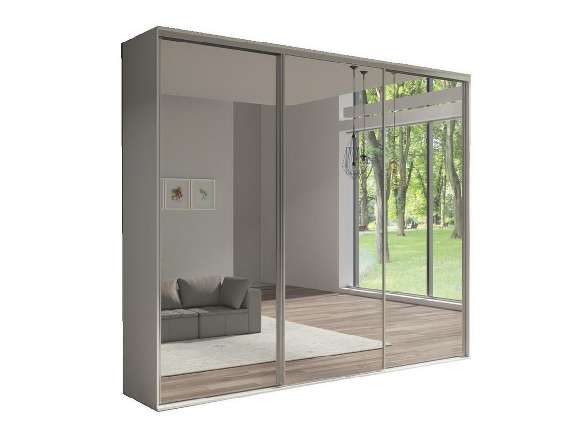 SCHIEBETÜRENSCHRANK - Kleiderschrank BORA 254 mit 3 Spiegel - Weiß - Weiß, Holzwerkstoff (254/244/62cm) - Möblo