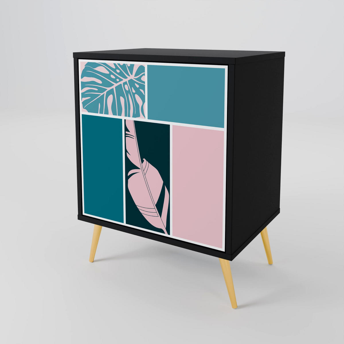 SIDEBOARD COMBINATION OF SHAPES, Schwarz, 57,5x42x67,5 cm, Schwarze Metall-Rahmenfüße - Multicolor/Schwarz, Holzwerkstoff/Metall (57.5/67.5/42cm) - SpaceRebels