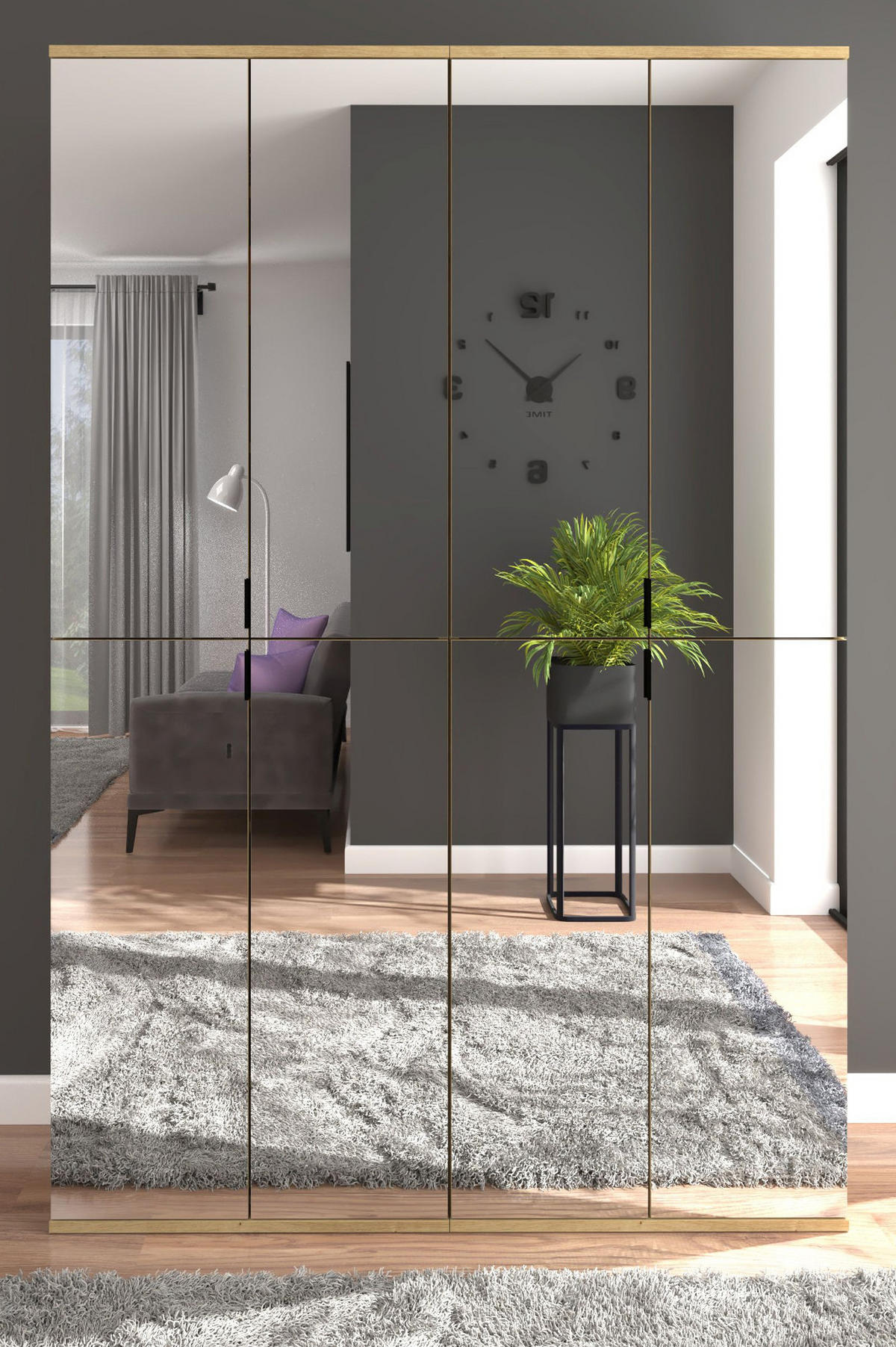 GARDEROBENSCHRANK Eiche Artisan 122 cm, Flurschrank mit Spiegel - Chromfarben/Schwarz, Glas/Holzwerkstoff (122/193/34cm) - Inn.Furn