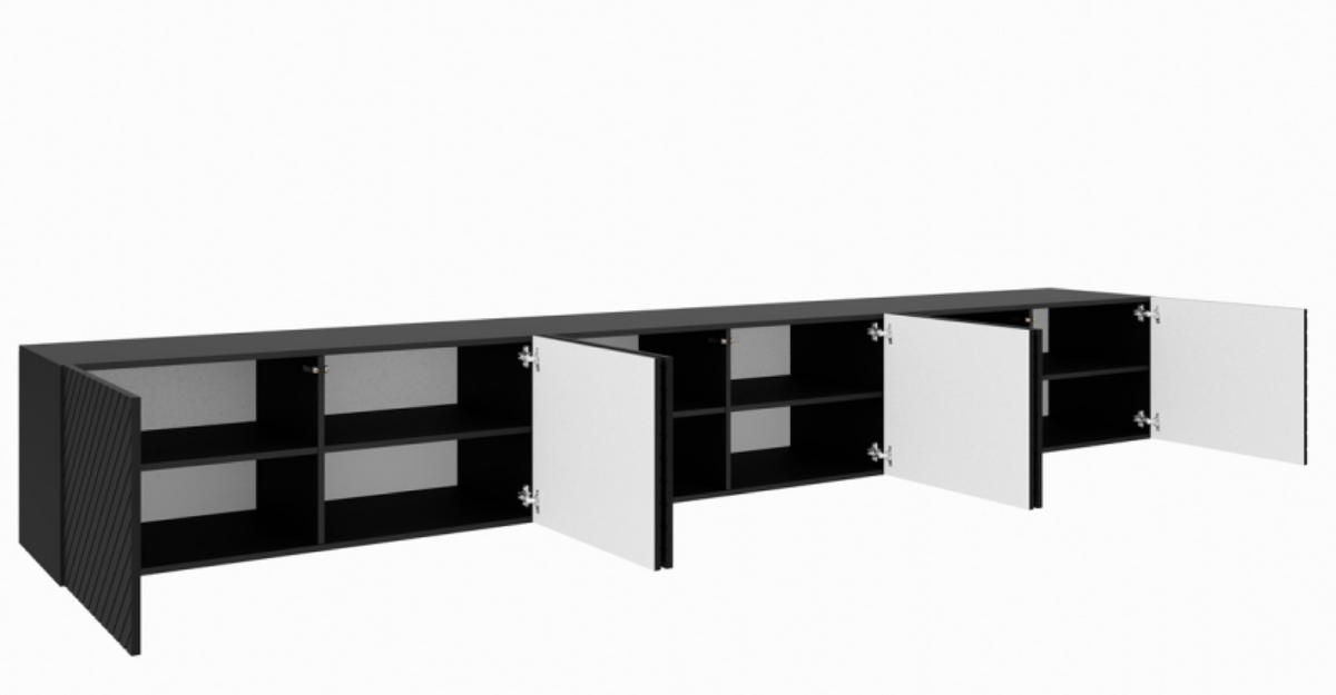 TV-SCHRANK Schwarz NIKOL Gefräste Fronten Geschlossen 300 cm - Schwarz, Holzwerkstoff (300/41/40cm) - Sepro Meble