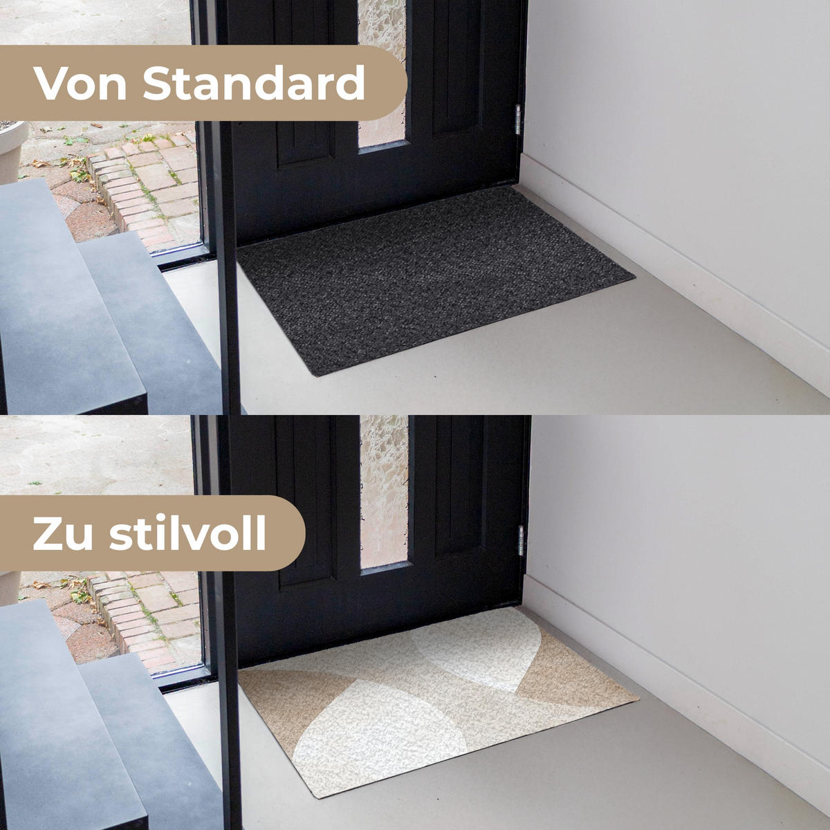 FUSSMATTE Braun - Japandi - Abstrakt 90x60 cm - Beige, Kunststoff (90/0.4cm) - MuchoWow