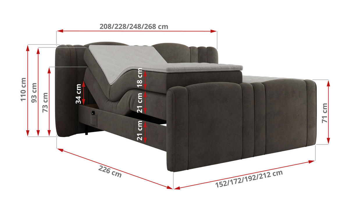 BOXBETT FORTINA 140/200 - Dunkelgrau Velvet - H3 - Dunkelgrau, Holz/Textil (140/200cm) - MKS
