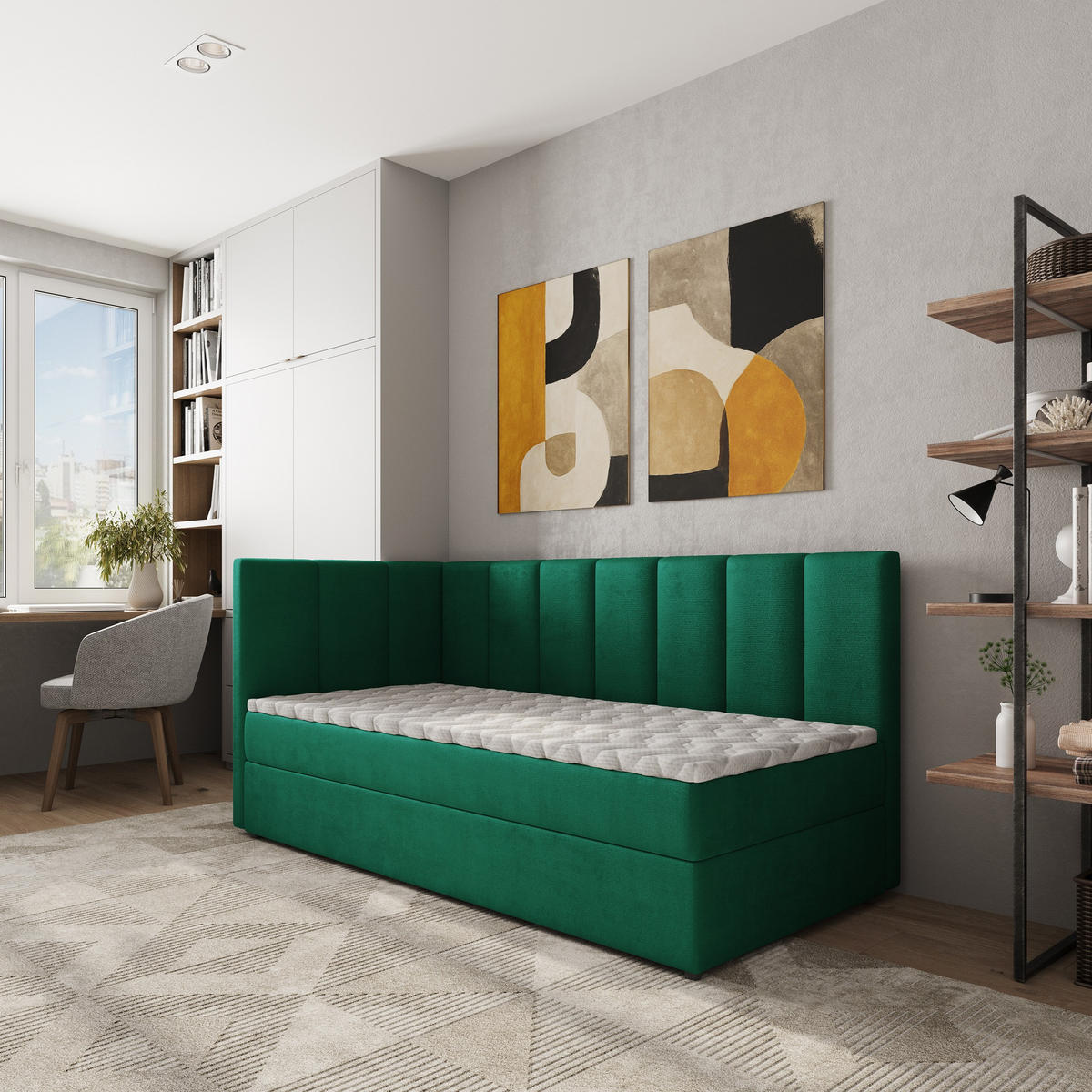 BOXBETT BEVE 80x200 cm mit Matratze und Topper, H2+H3 - Grün - Grün, Holz (80/200cm) - MASSENO