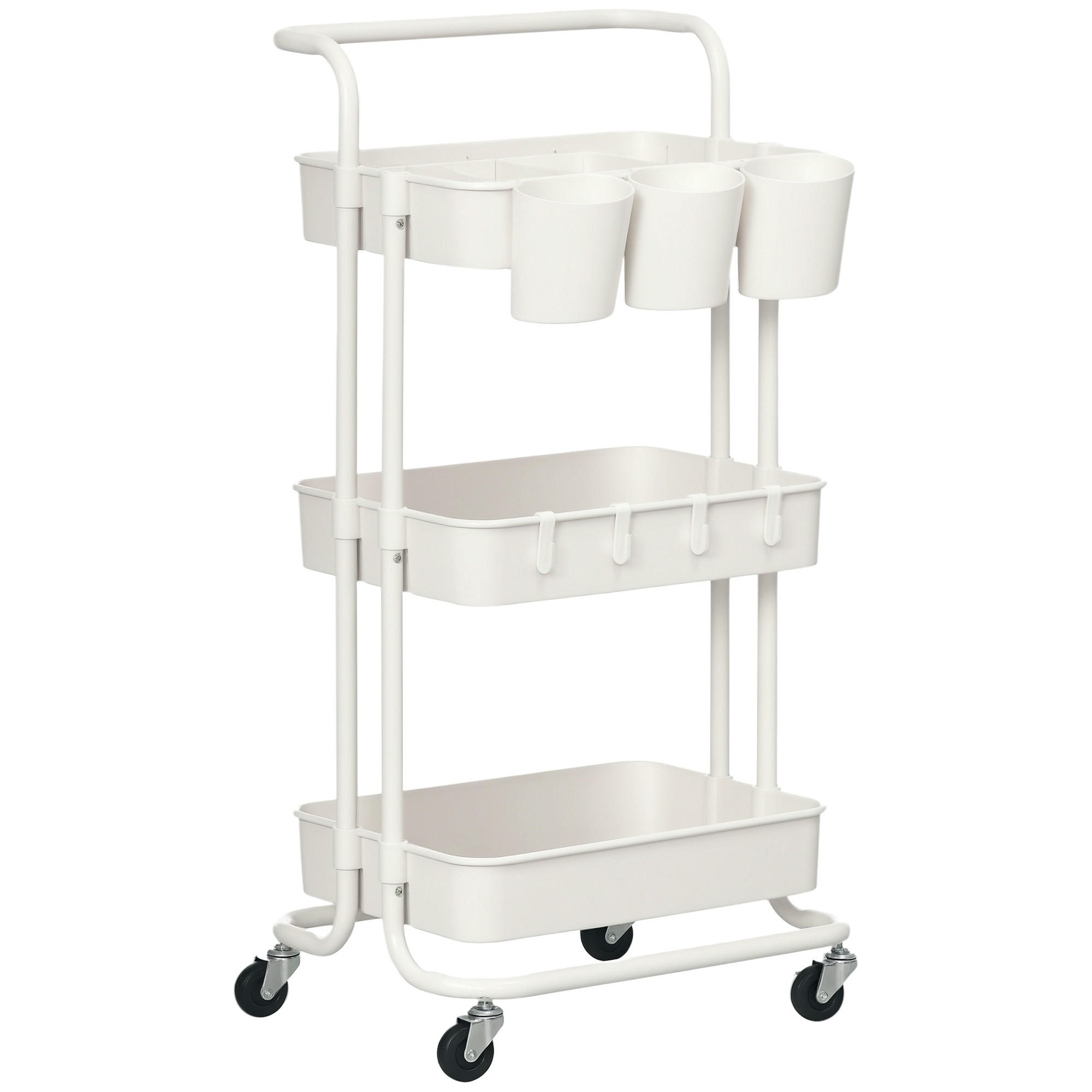 SERVIERWAGEN DE-08535 3 Ablagekörbe mit Haken Weiß - Weiß, Metall (38/86.5/42cm) - ComfortXL