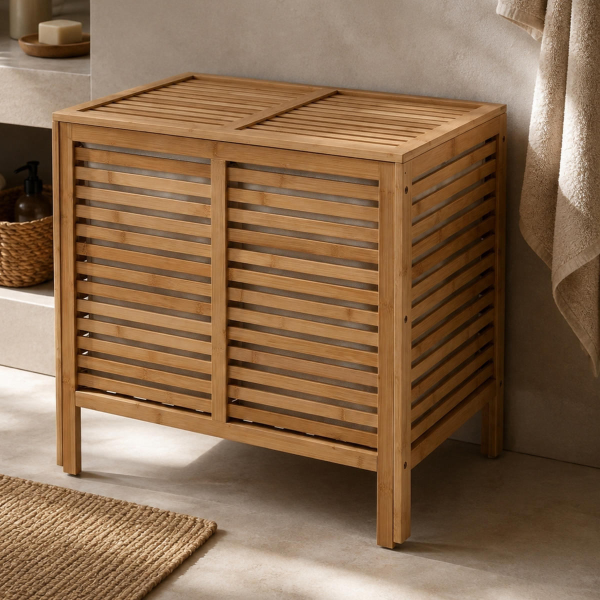 WÄSCHEKORB Bambus Moa 90 l 60/40/58,5 cm - Beige, Naturmaterialien (40/58.5/60cm) - NUXIO