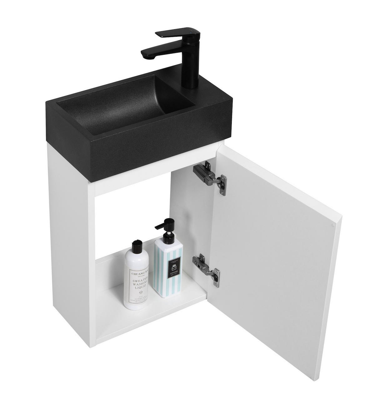 GÄSTE-WC-MÖBELSET Angela 2 Teile Weiß Matt - Schwarze Waschbecken - 40 x 22 x 64 cm - Weiß, Holz (40/52/22cm) - Badplaats