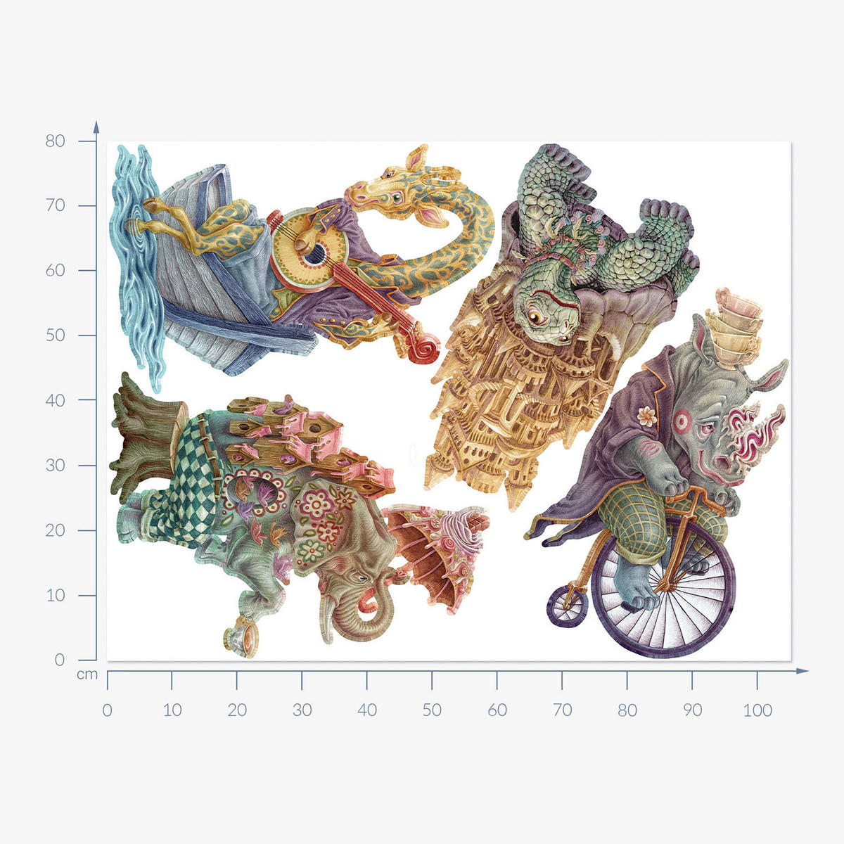 WANDAUFKLEBER 80x105cm - Pastellkreaturen - Multicolor, Kunststoff (80/105/0.1cm) - Wallfluent