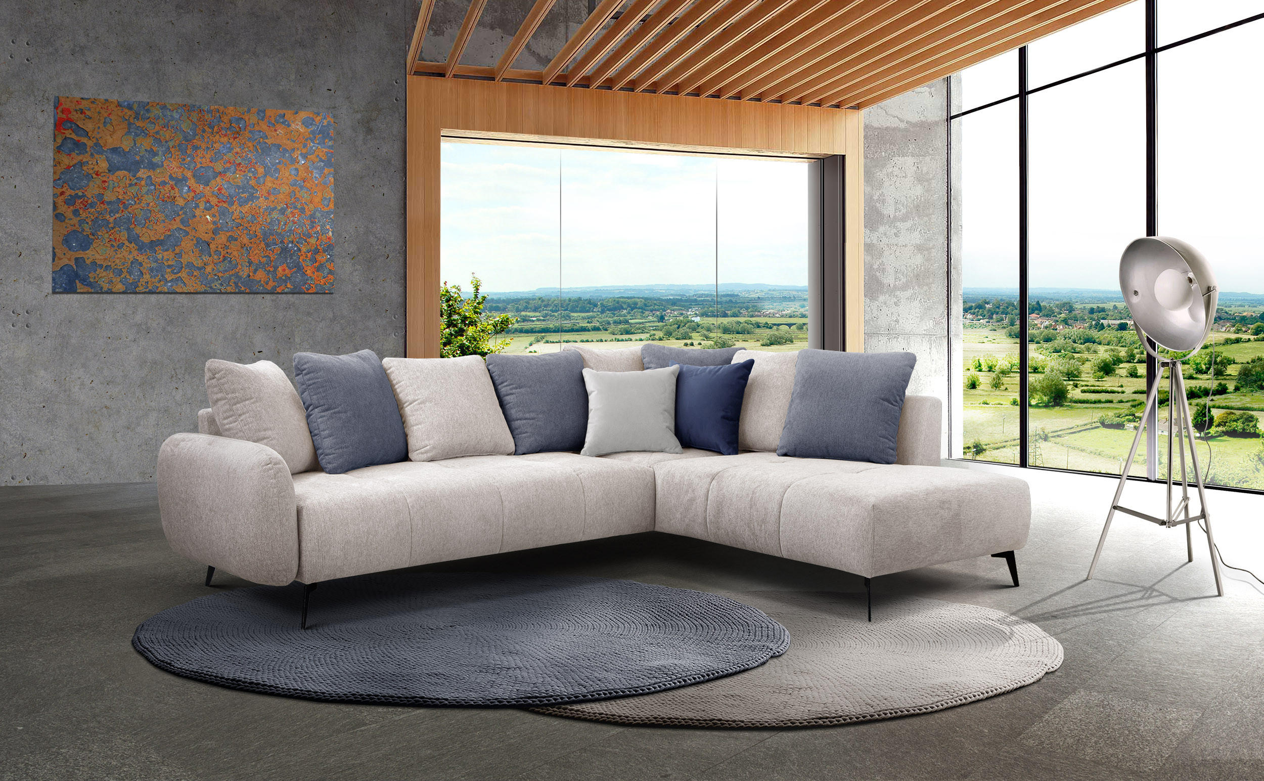 ECKSOFA EVENTO 5-Sitzer, creme - Creme/Schwarz, Holzwerkstoff/Textil (266/206cm) - Courtois Laville