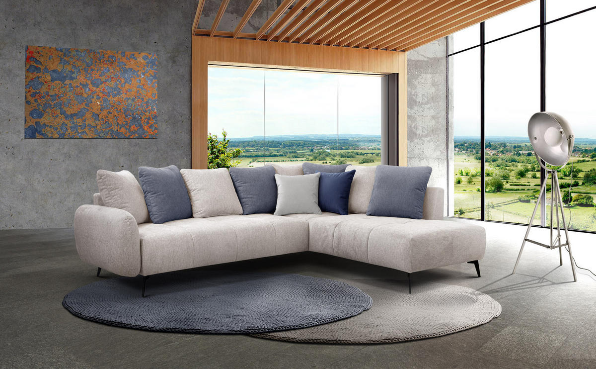 ECKSOFA EVENTO 5-Sitzer, creme - Creme/Schwarz, Holzwerkstoff/Textil (266/206cm) - Courtois Laville