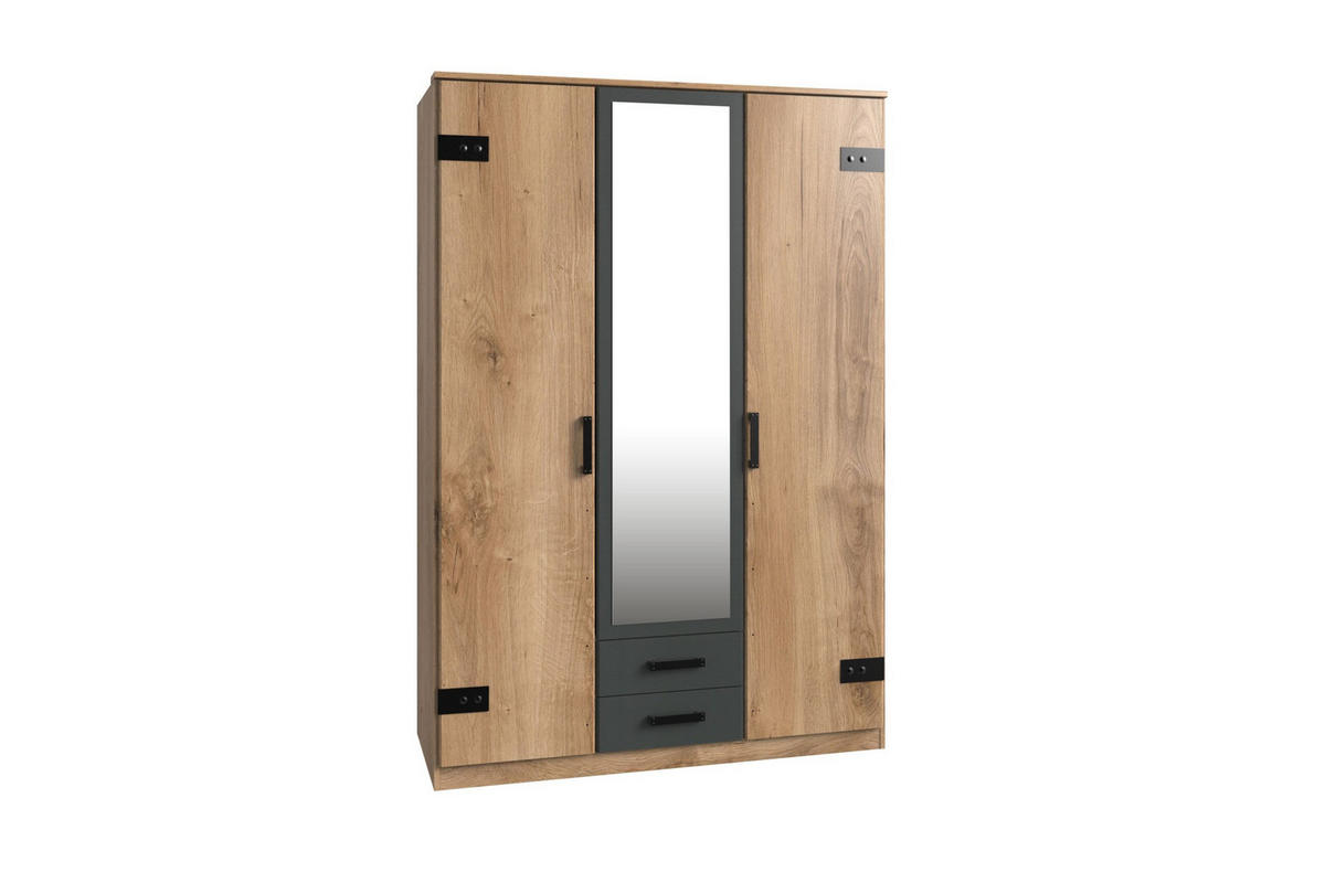 DREHTÜRENSCHRANK Liverpool in Plankeneiche und Graphit 135 cm breit - Braun, Holzwerkstoff (80/200/120cm)