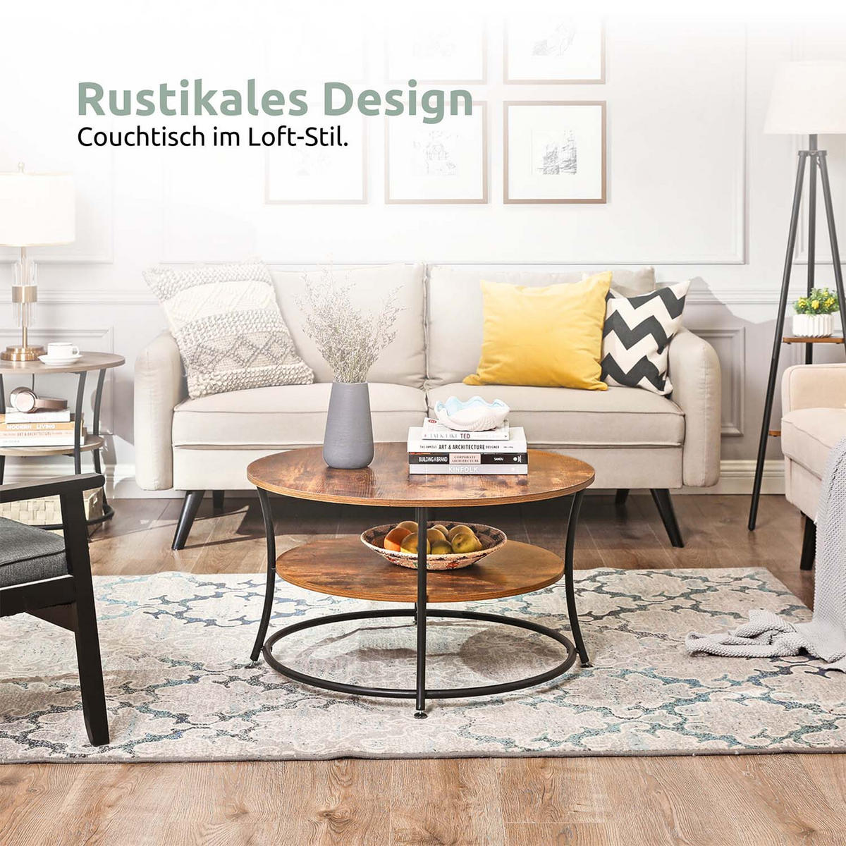 COUCHTISCH Lillie - Holzfarben / Metall - Ø 80cm - Naturfarben, Holzwerkstoff (80/80/45cm) - holz4home