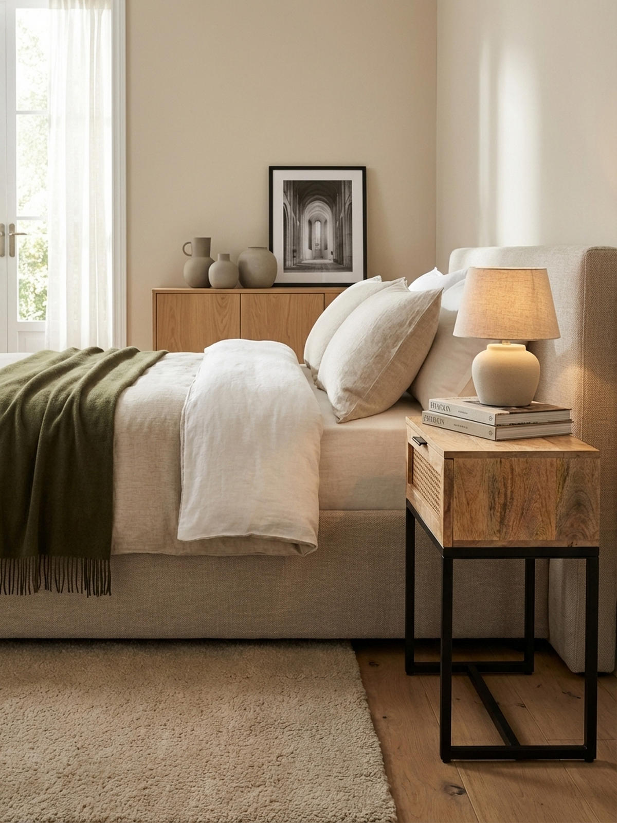 NACHTTISCH – Mango Massivholz/Rattan, 50x60x30 cm, 1 Schublade, Wiener Geflecht - Schwarz/Braun, Holz/Metall (50/60/30cm) - KADIMA DESIGN