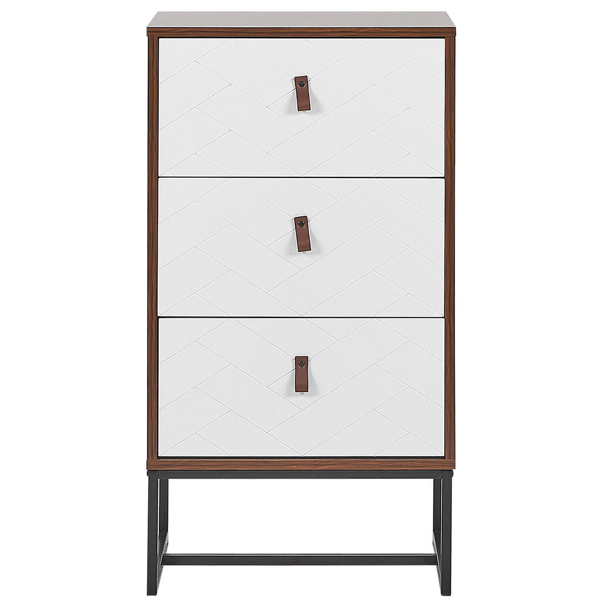 KOMMODE 3 Schubladen dunkler Holzfarbton/weiß Nueva - Dunkelbraun/Schwarz, Holzwerkstoff (49/91/38cm) - Beliani