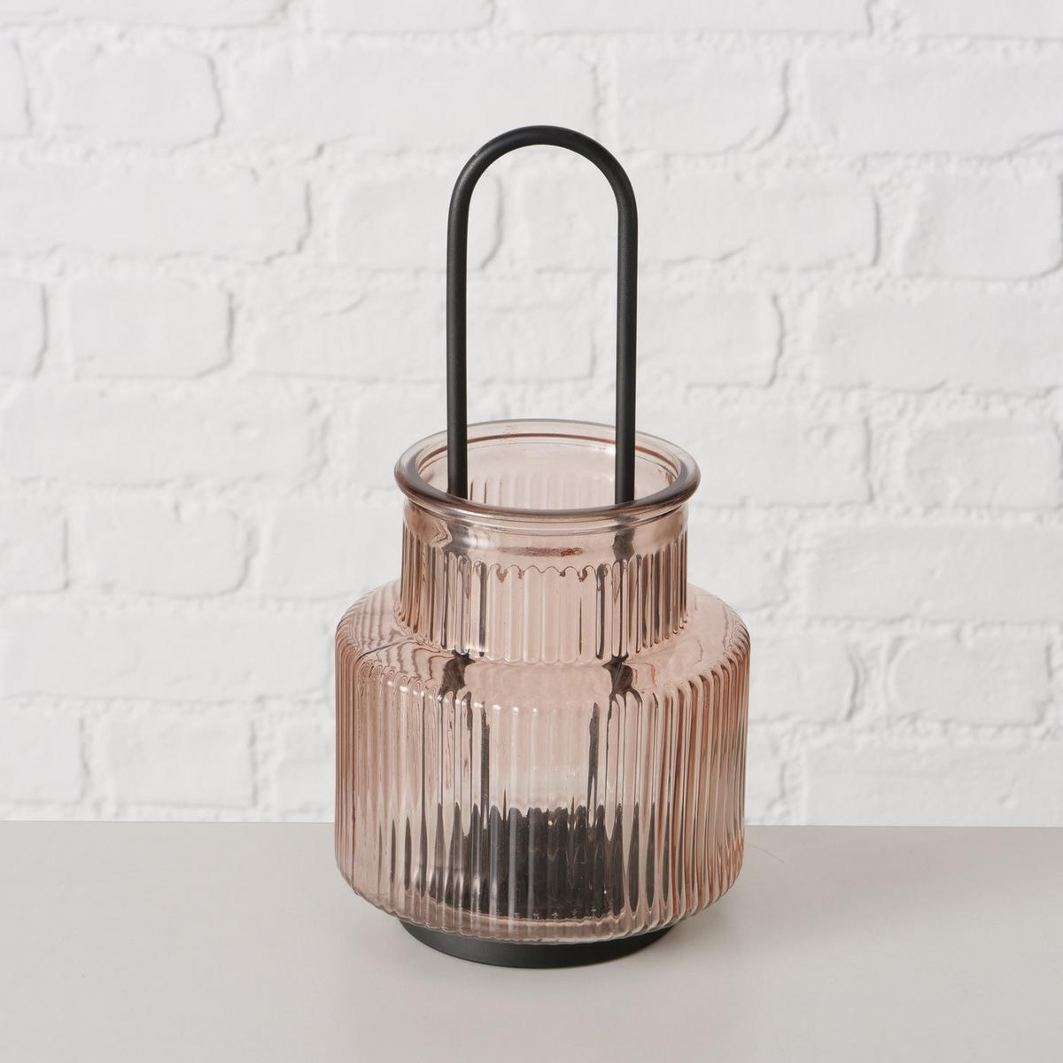 GLASLATERNE aus geriffeltem Glas Riffa 12,9/12,9/25,5 cm - Rosa, Glas (12.9/25.5/12.9cm) - Boltze Home