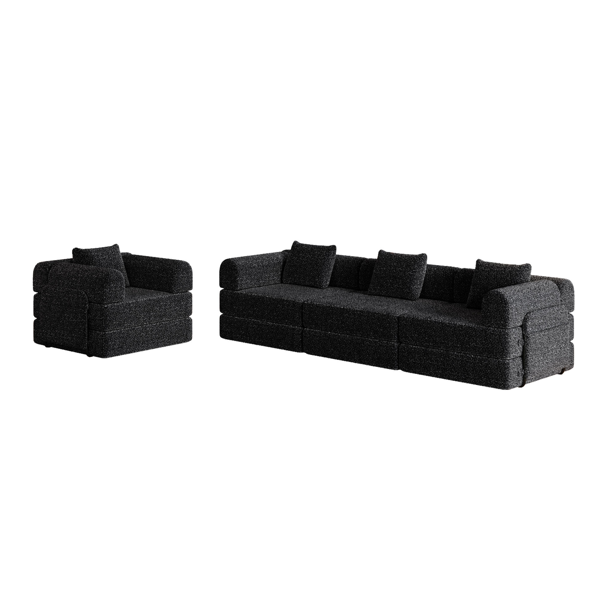 SCHLAFSOFA aus Chenille Schwarz 2-in-1 mit Armlehnen-Ablagefach und flexibler Modulnutzung - Schwarz, Textil (94/49.5/181.6cm) - Modfu