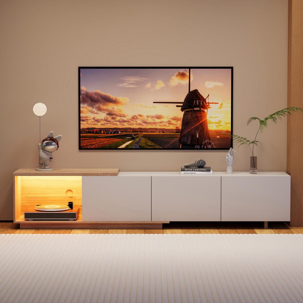 TV-LOWBOARD 163–240 cm Ausziehbar mit LED-Licht 3 Schubladen Weiß-Holzoptik - Weiß, Holzwerkstoff (38/44/240cm) - SHOPENTRA